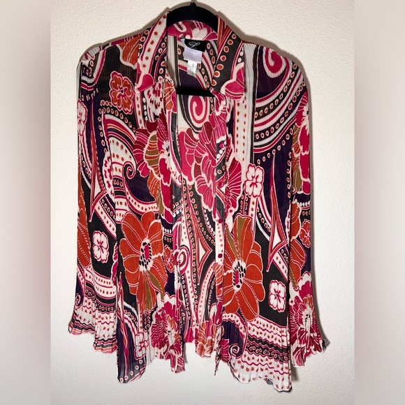 Libra by Design Crinkle Floral Blouse – Size Medium – Made in Canada - Picture 1 of 5
